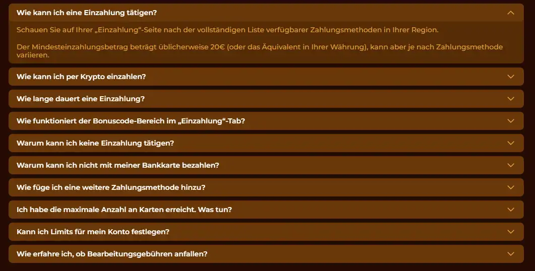 Offizieller deutscher Playjonny Zahlungsabschnitt mit Einzahlungshinweisen und Mindesteinzahlung