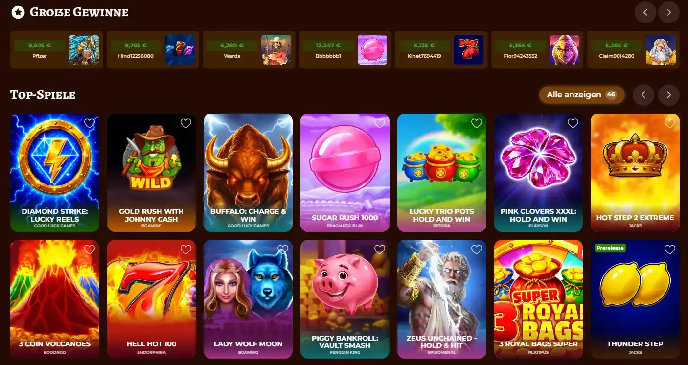 Playjonny Spielelobby mit sichtbaren Spielkategorien und Anbietern